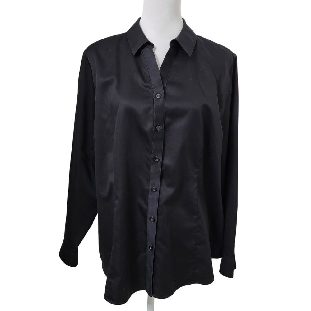 Chico's Size 3 (16-18) Black No-Iron Button Down Shirt, Gently Used Condition